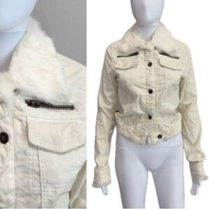 Twill Twenty Two Rabbit Fur Trim Corduroy Jean Jacket Womens Size Small Y2K